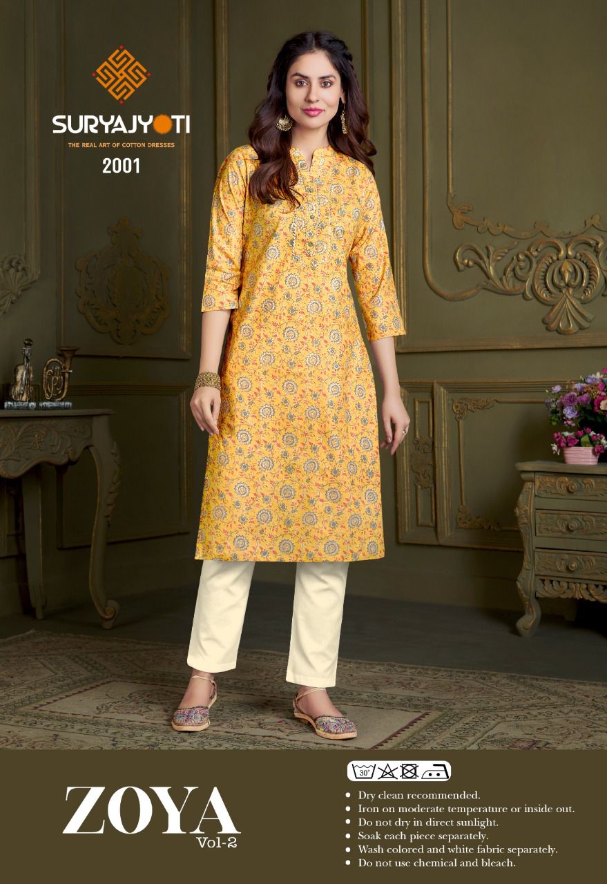 Suryajyoti Zoya 2 Cotton Fancy Daily Wear Embroidery Kurti Collection